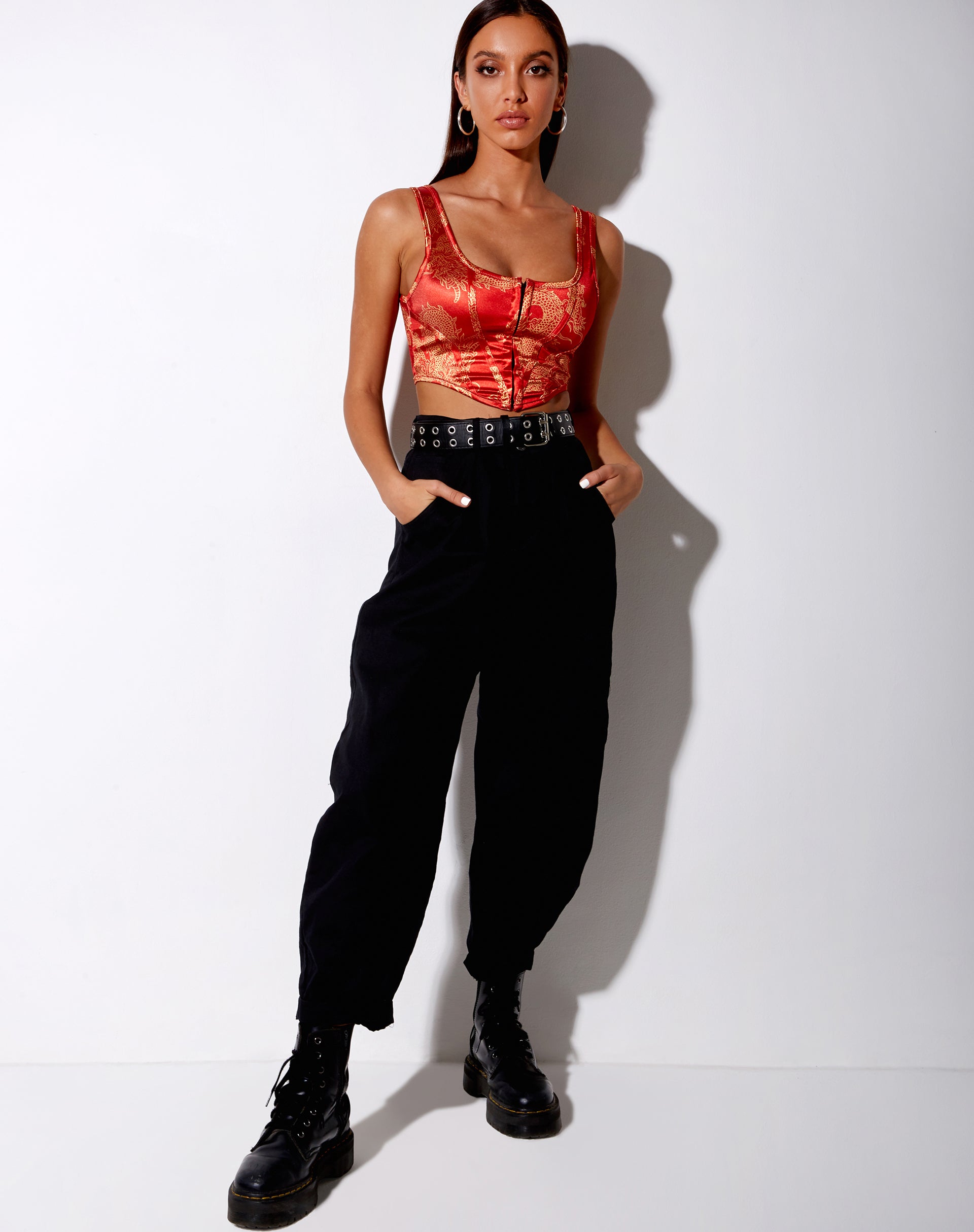 Image of Elci Corset Top in Dragon Flower Red Gold