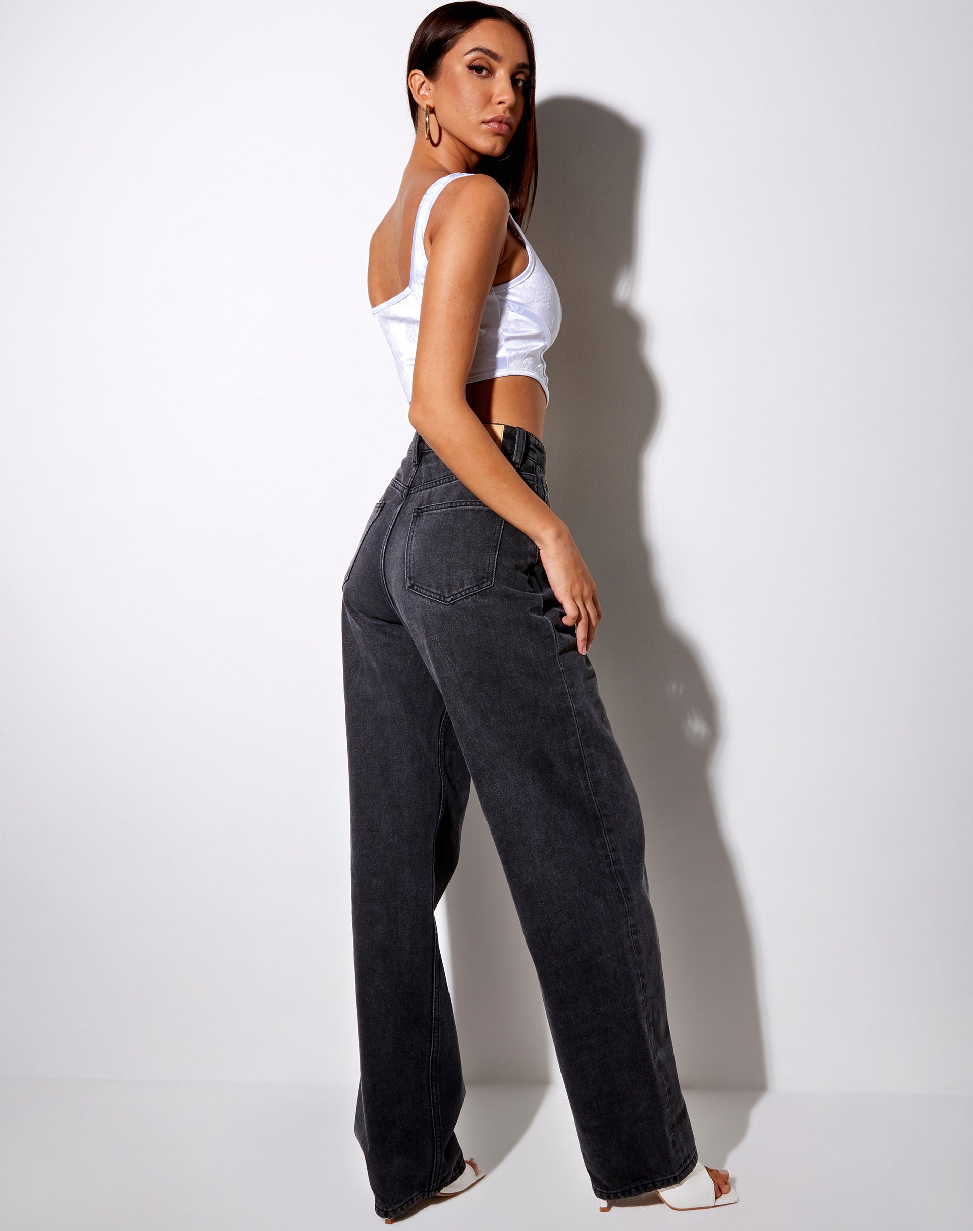 Image of Elci Corset Top in White Tonal Floral Flocking