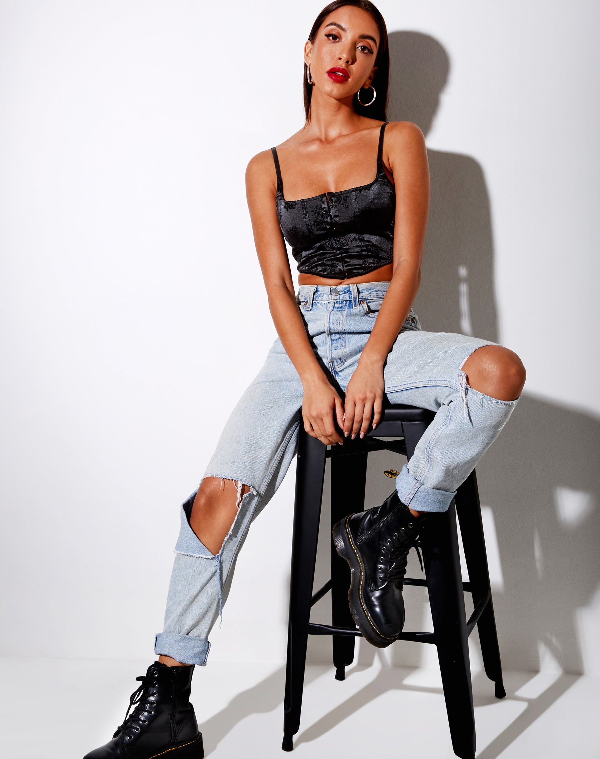 Image of Elicia Crop Top in Black Rose Flock