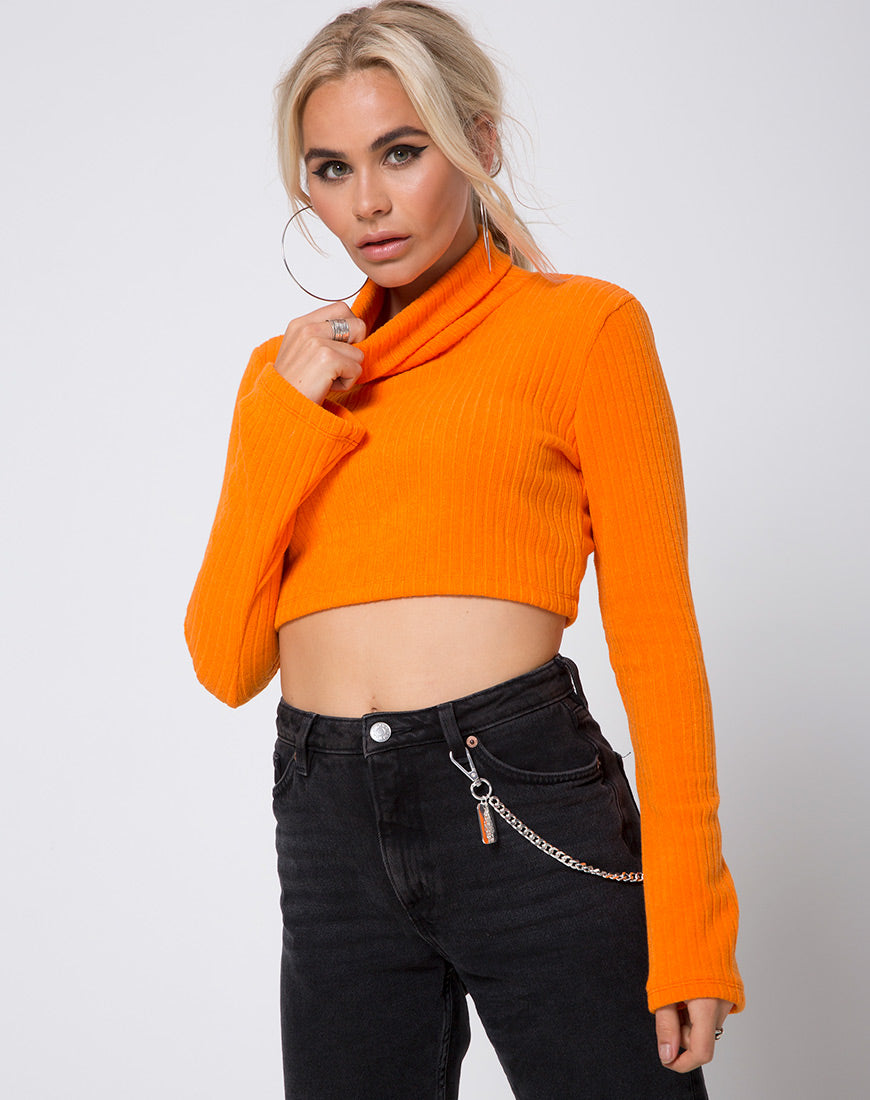 Elena Crop Top in Rib Knit Orange