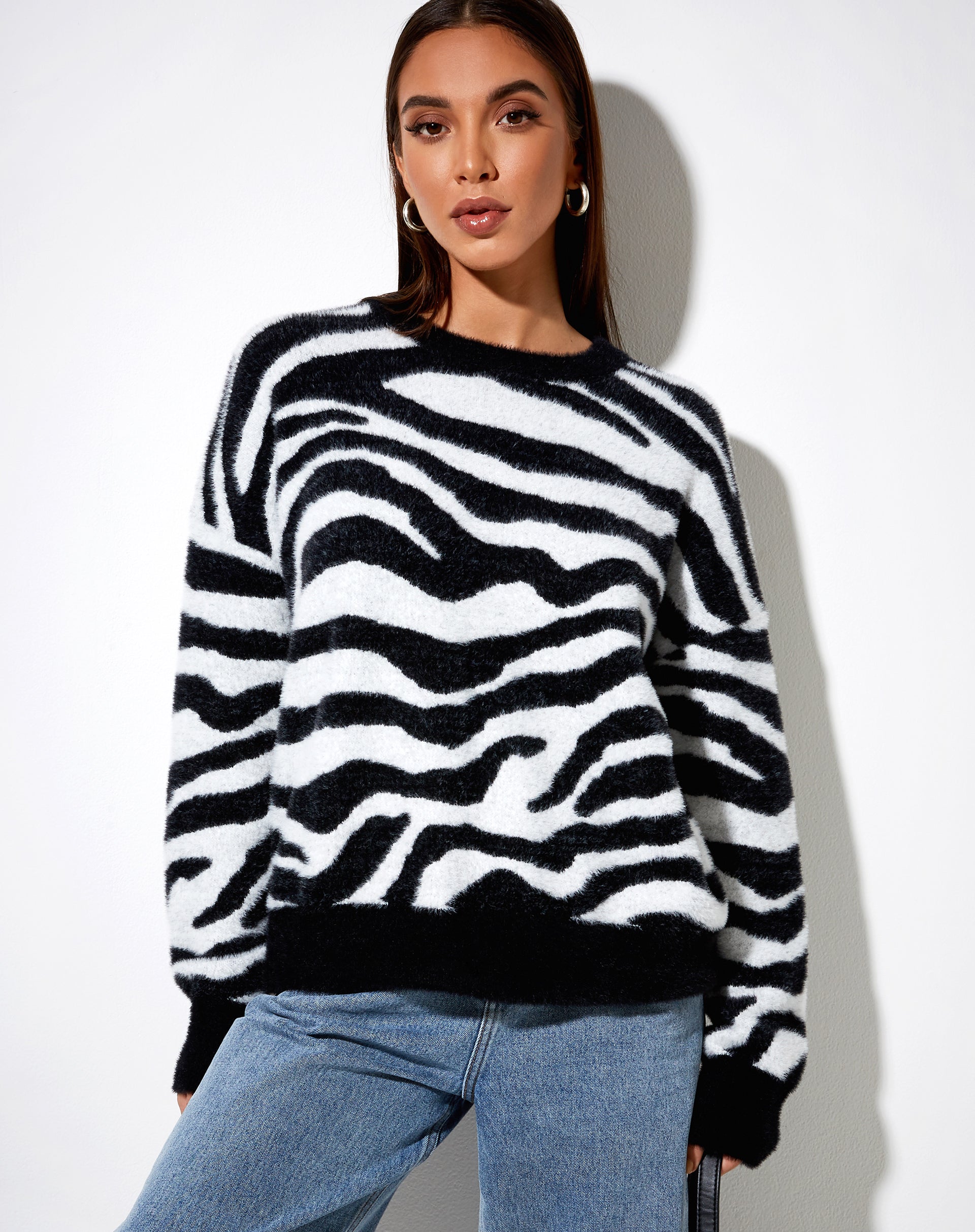 Image of Eleni Jumper in Knit Zebra Black and White