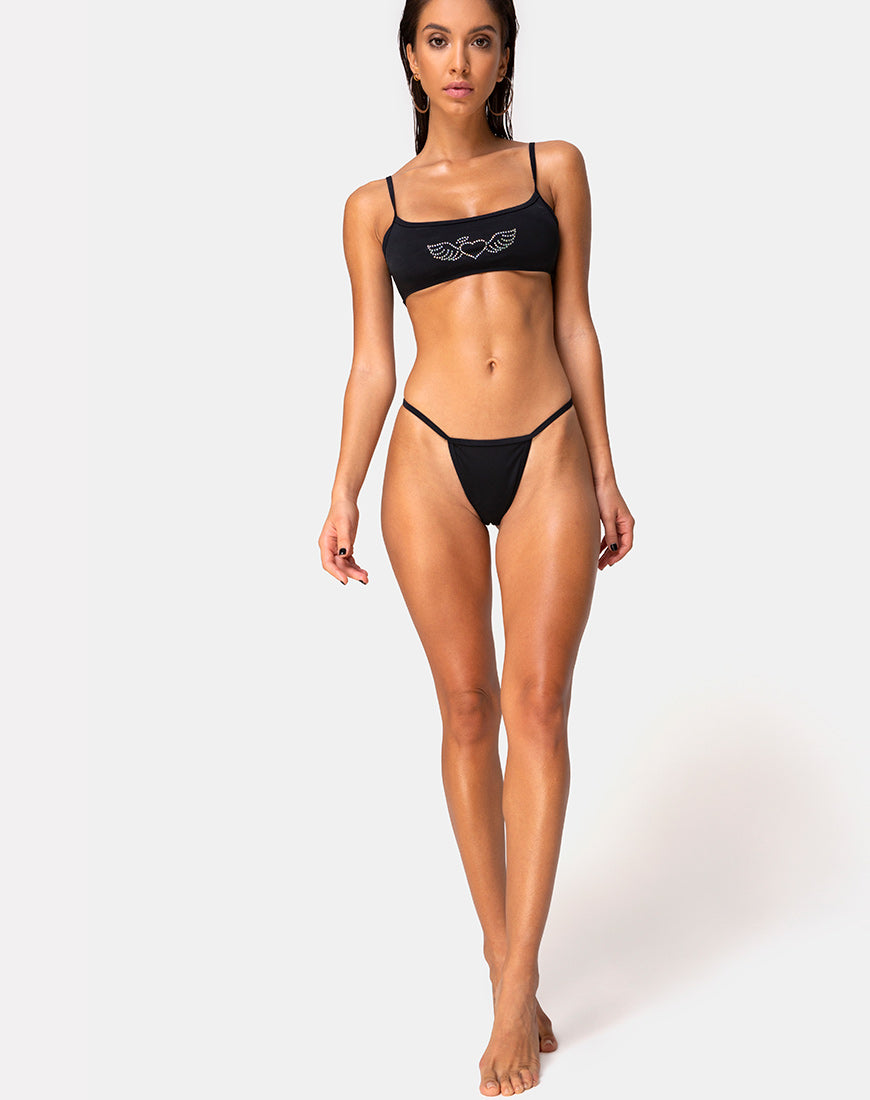 Image of Elvina Bikini Top in Matte Black with Diamante