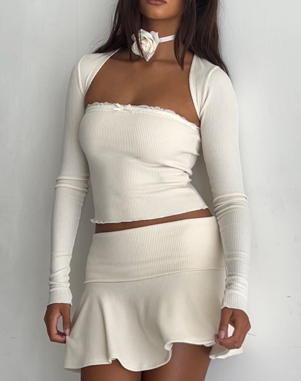Orla Micro Mini Rib Skirt in Ivory