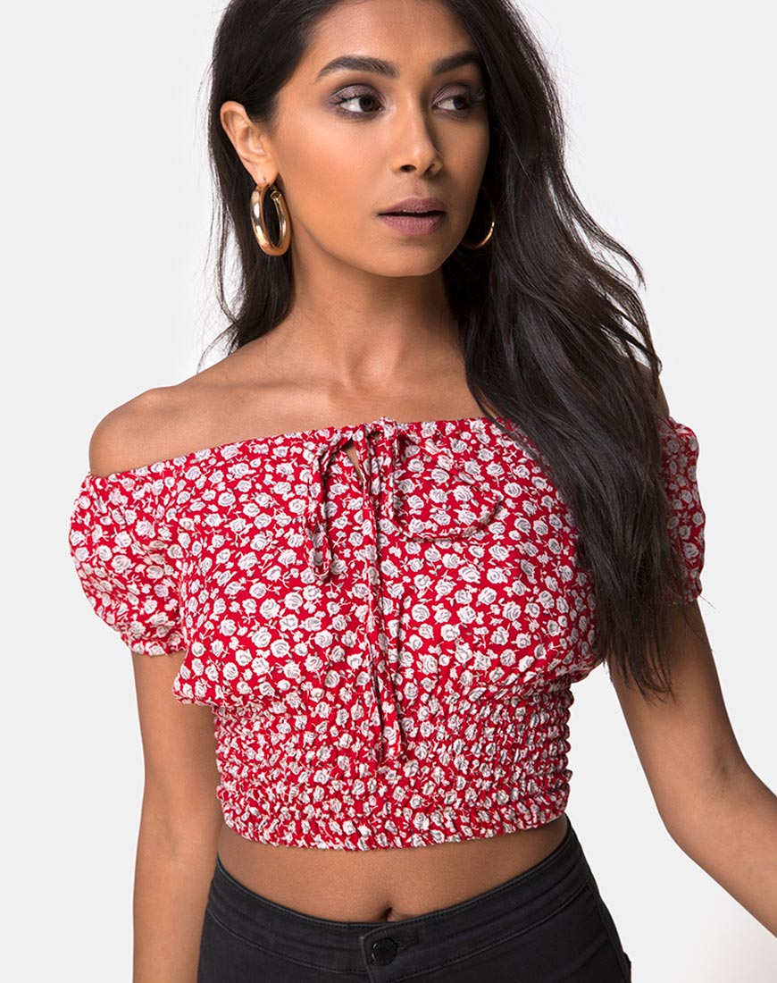 Evane Top in Ditsy Rose Red and Silver