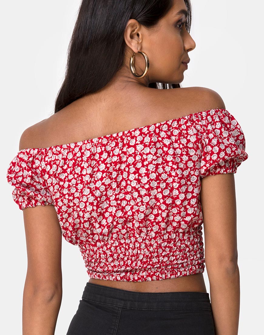 Evane Top in Ditsy Rose Red and Silver