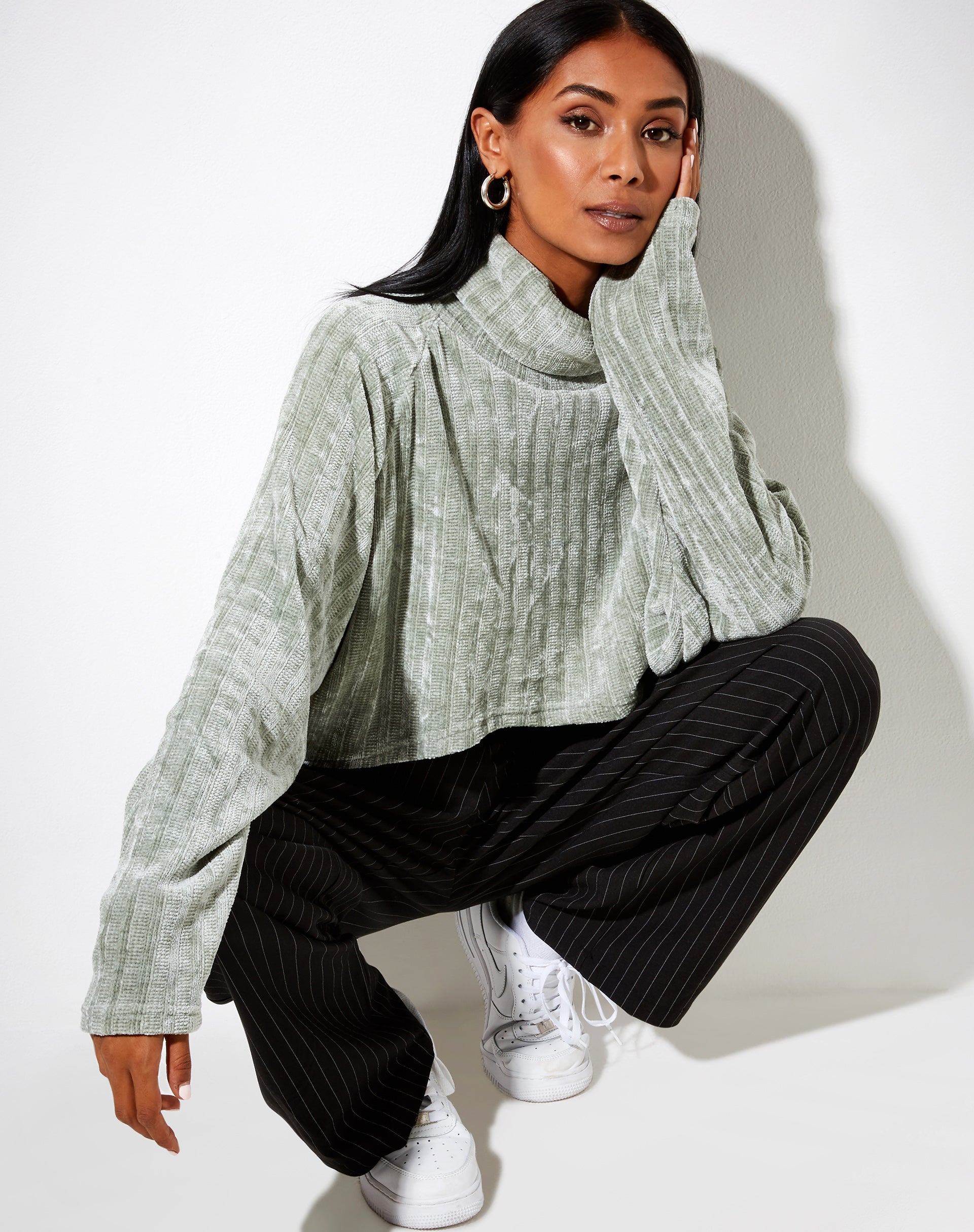 Image of Evie Cropped Jumper in Chenille Sage