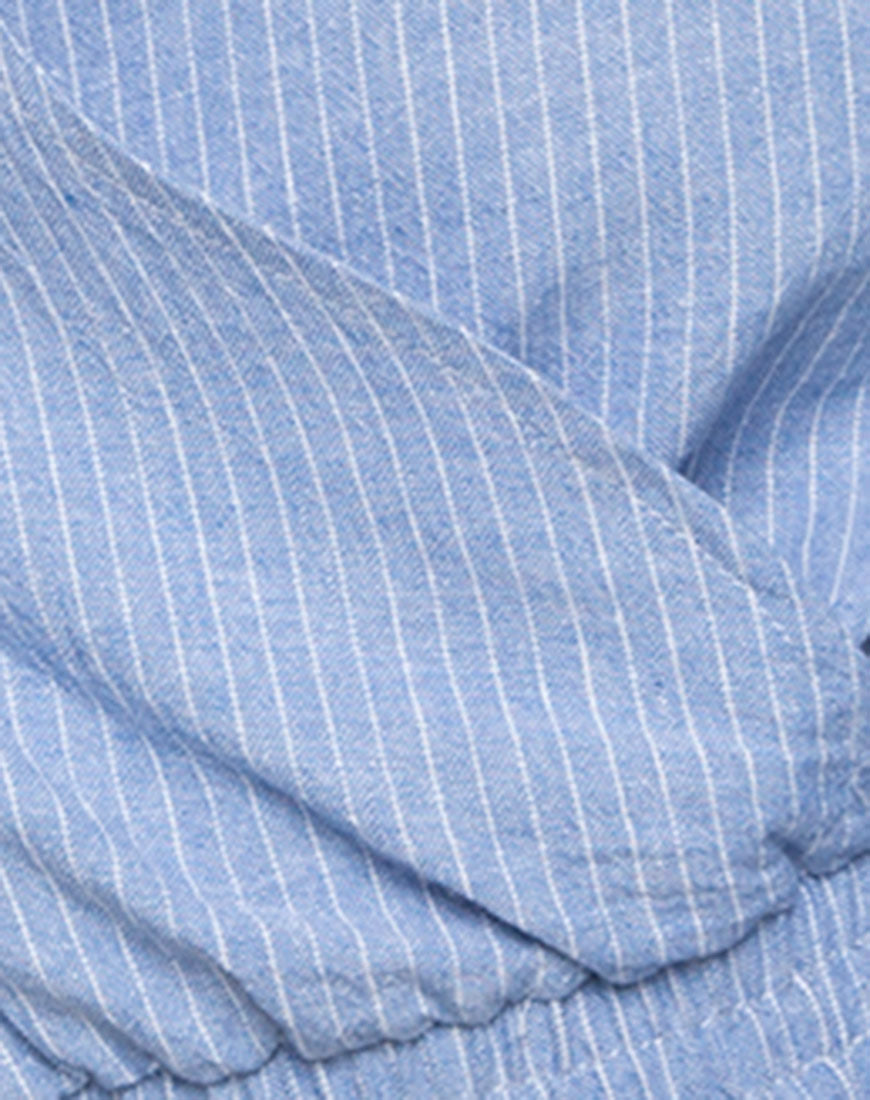 Image of Evrilia Wrap Around Blouse in Stripe Blue
