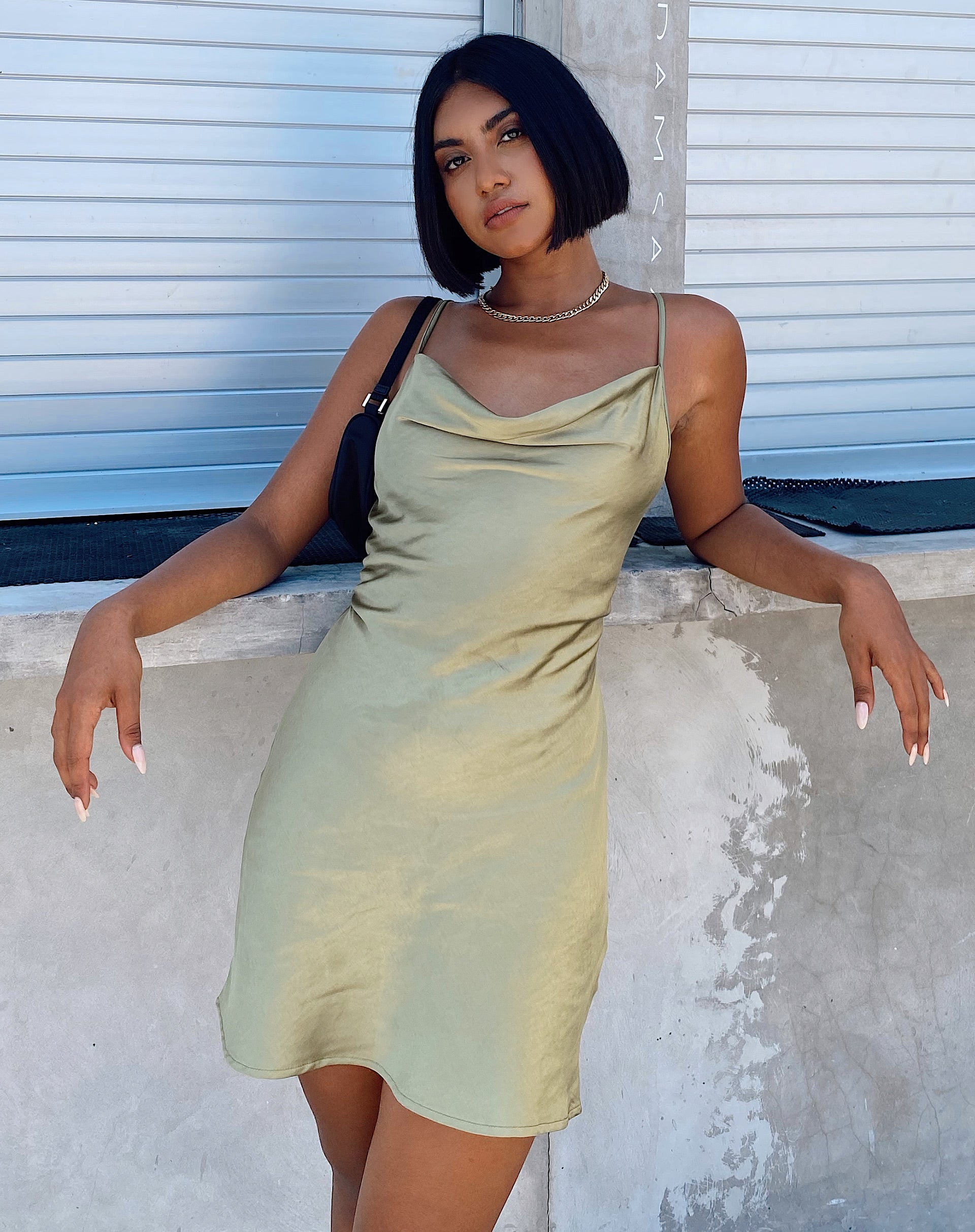 Paiva Slip Dress in Satin Olive Paiva Slip Dress in Satin Olive