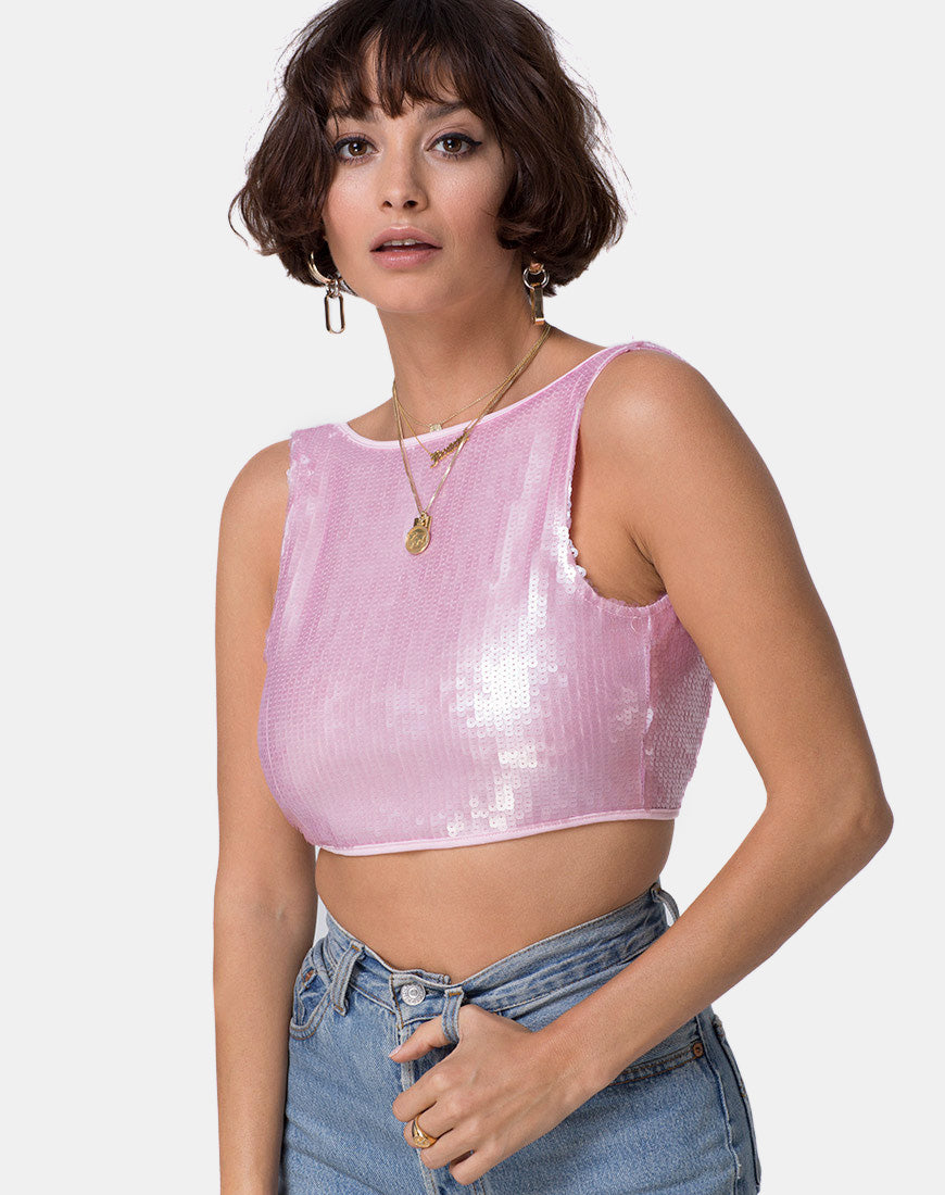 Faith Crop Top in Pink Tint Sequin