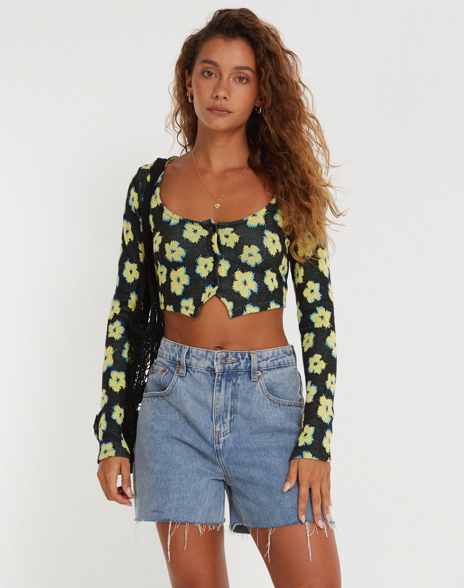 Black and top yellow floral top