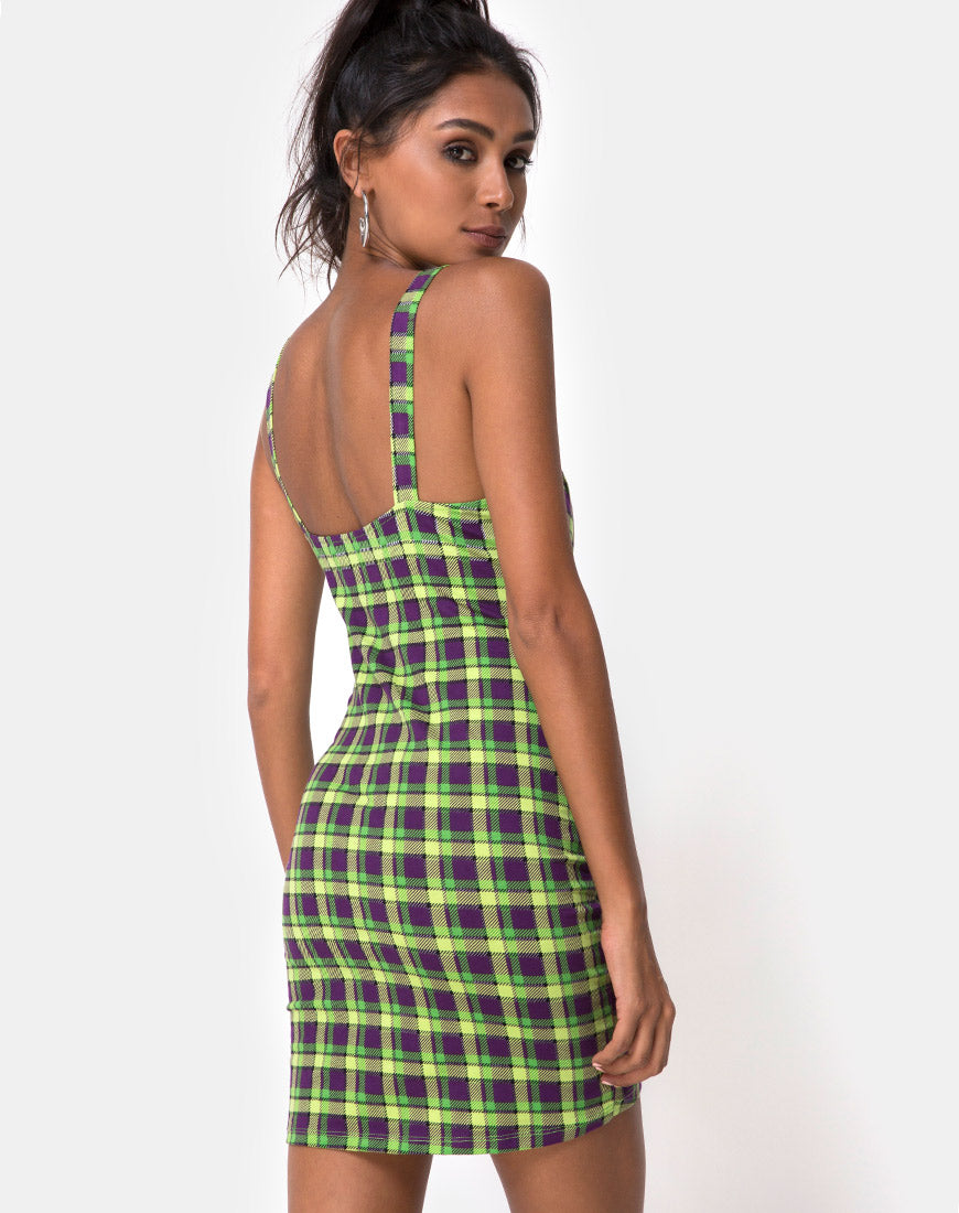 Image of Farzi Bodycon Dress in Green and Purple Check
