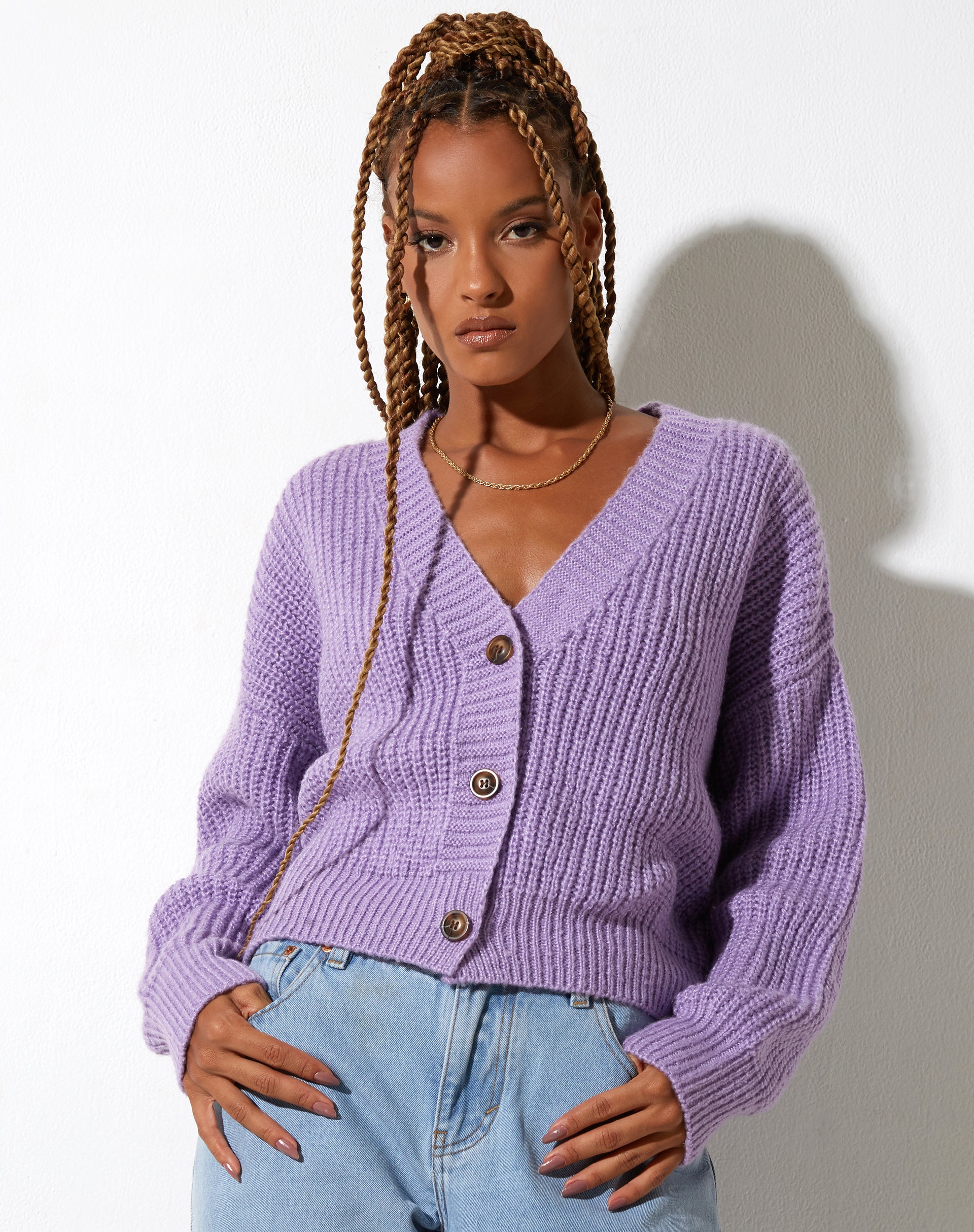 Oversized Purple Button Up Cardigan | Faya – motelrocks.com