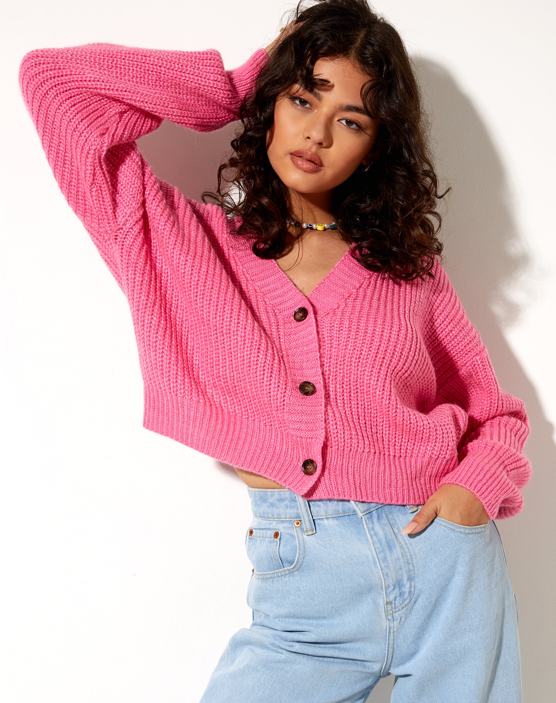 Bubblegum pink cardigan deals