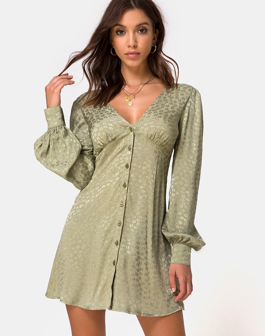 Image of Flara Longsleeve Dress in Satin Ditsy Rose Sage