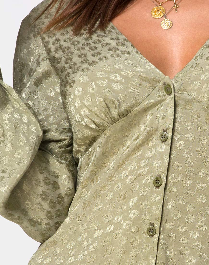 Image of Flara Longsleeve Dress in Satin Ditsy Rose Sage