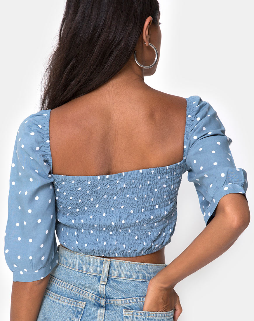 Image of Flory Crop Top in Skater Polka Blue