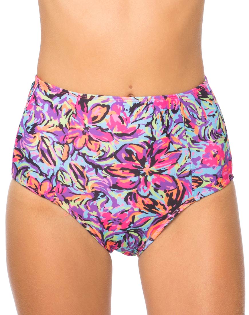 Motel Flux Longline Bikini Bottom In Fluro Flower