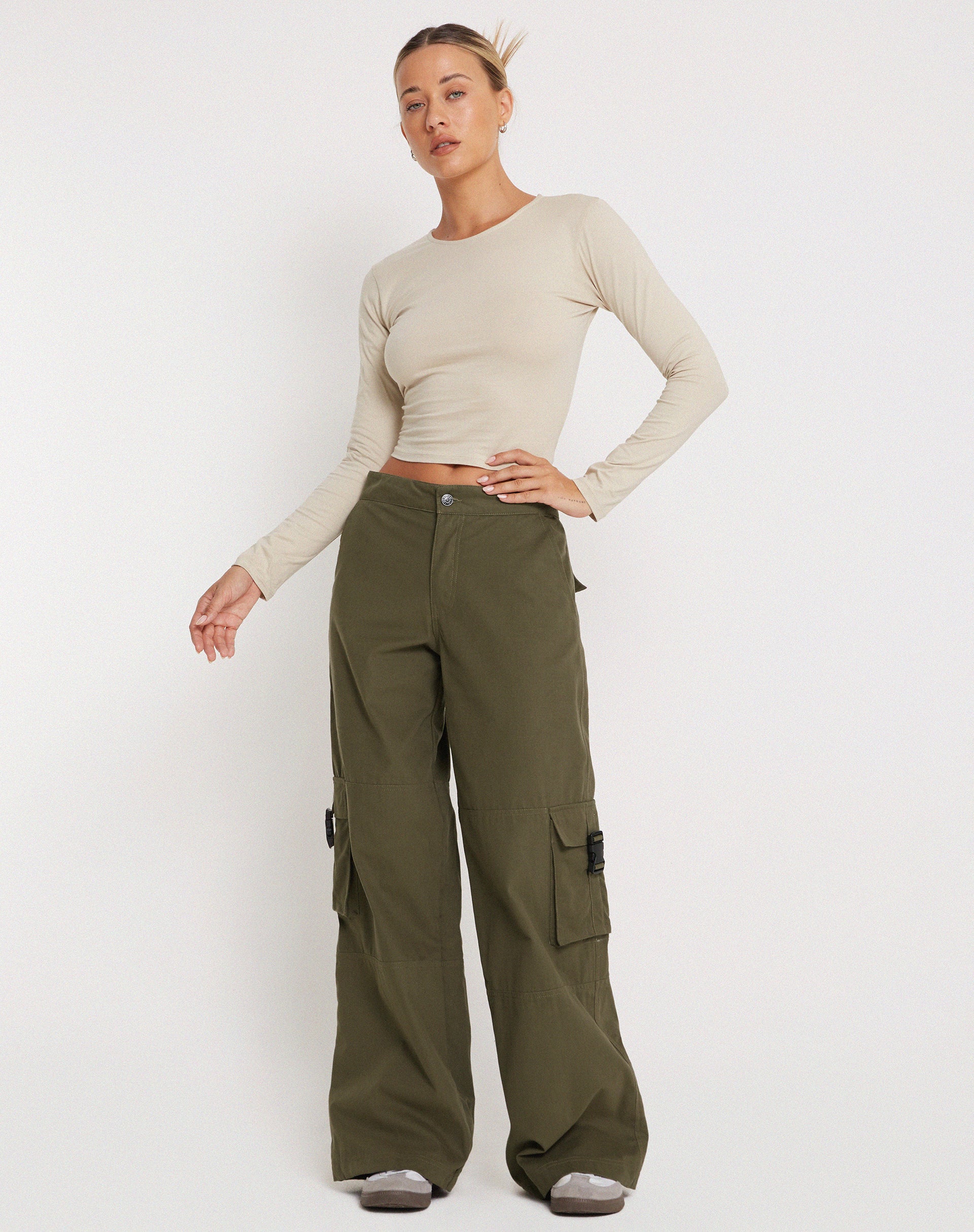 image of Freddy Low Rise Cargo Trouser in Military Khaki