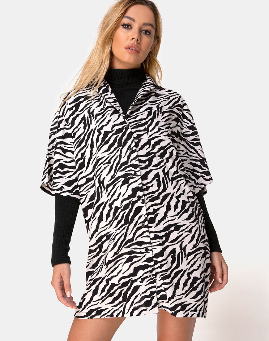 Fresia Mini Dress in 90's Zebra Black and White
