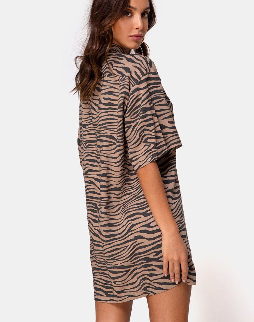 Image of Fresia Mini Dress in Taupe Zebra