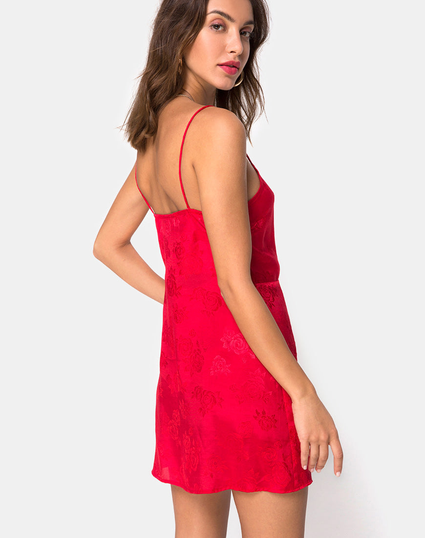 Image of Furiosa Wrap Dress in Satin Rose Red