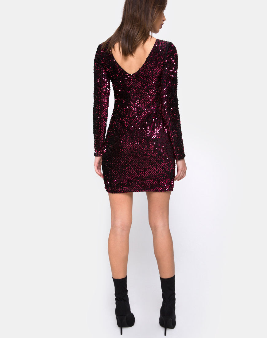 Image of Gabby Plunge Back Dress in Wine Sequin