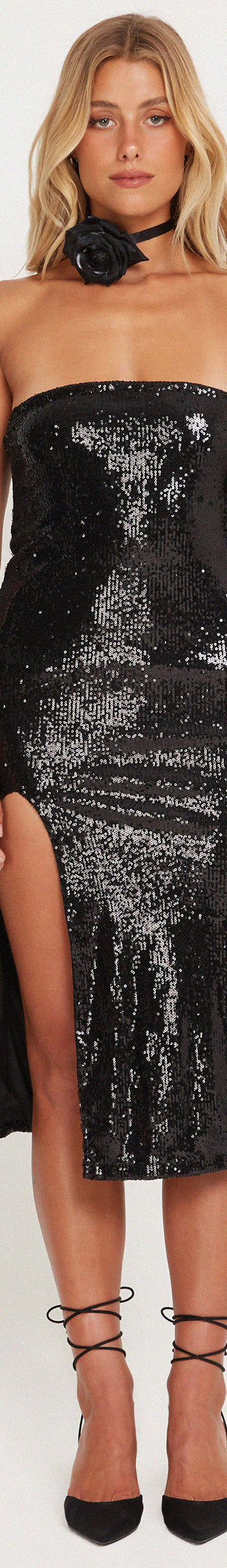 Statement Sequin Black Midi Dress | Gabela – motelrocks.com