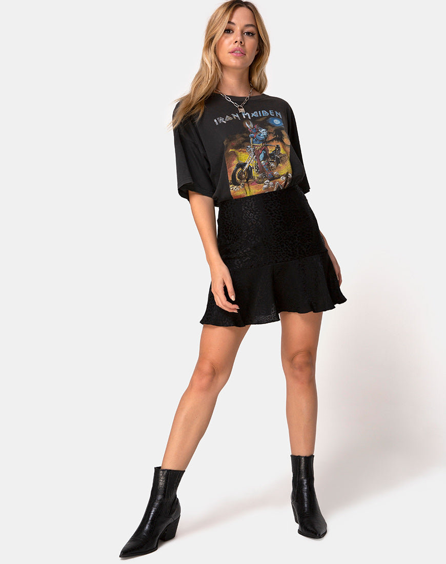 Image of Gaelle Skater Skirt in Satin Cheetah Black