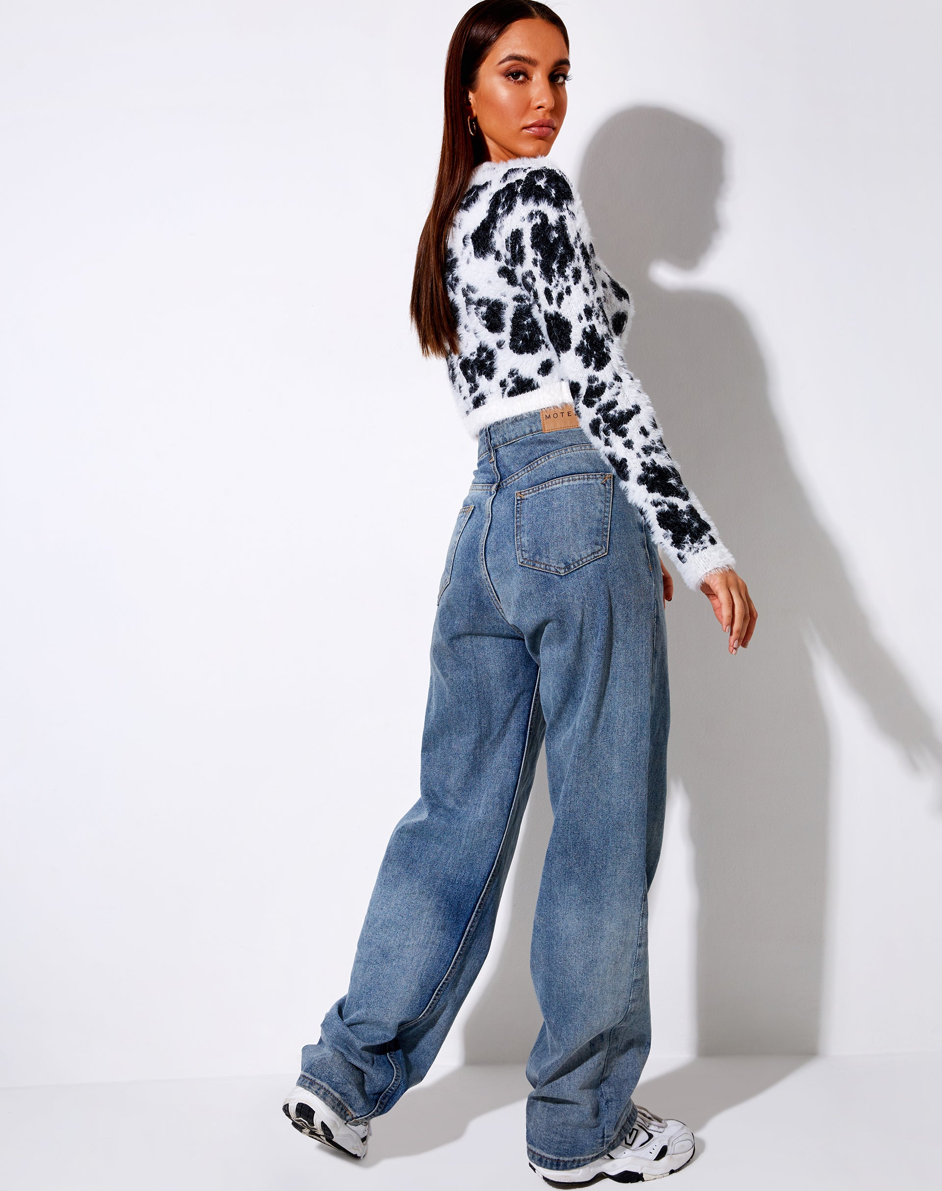 Image of Gail Jumper in Fluffy Knit Cow Hide Black and White