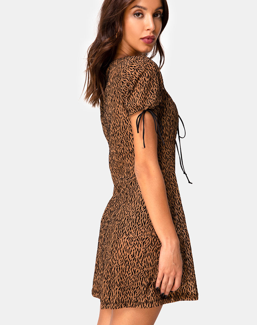 Image of Guenette Dress in Animal Flock Tan Net
