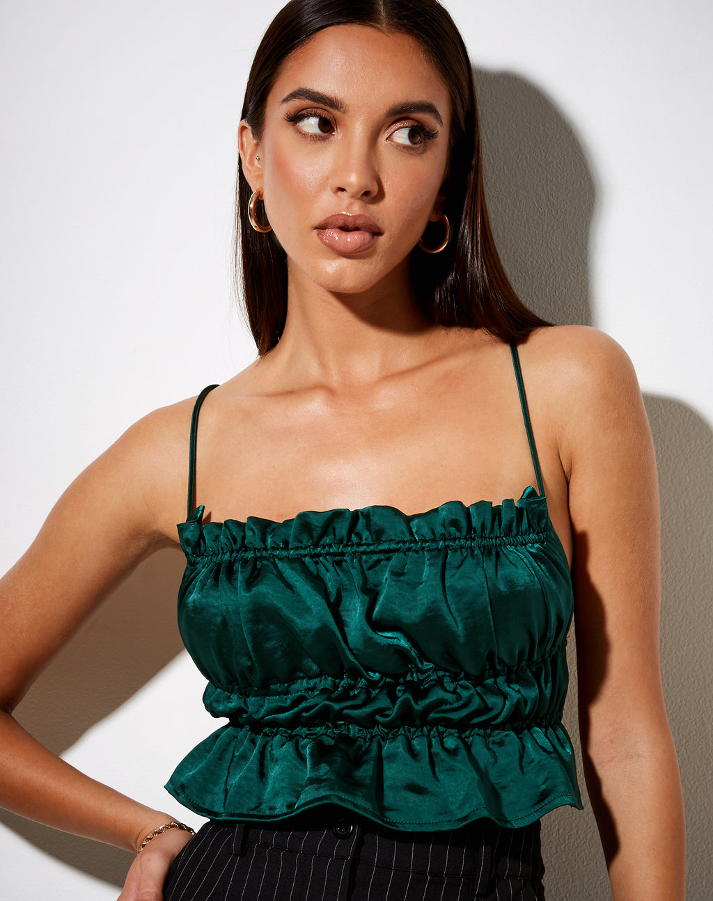 Gamera Cami Top in Satin Forest Green