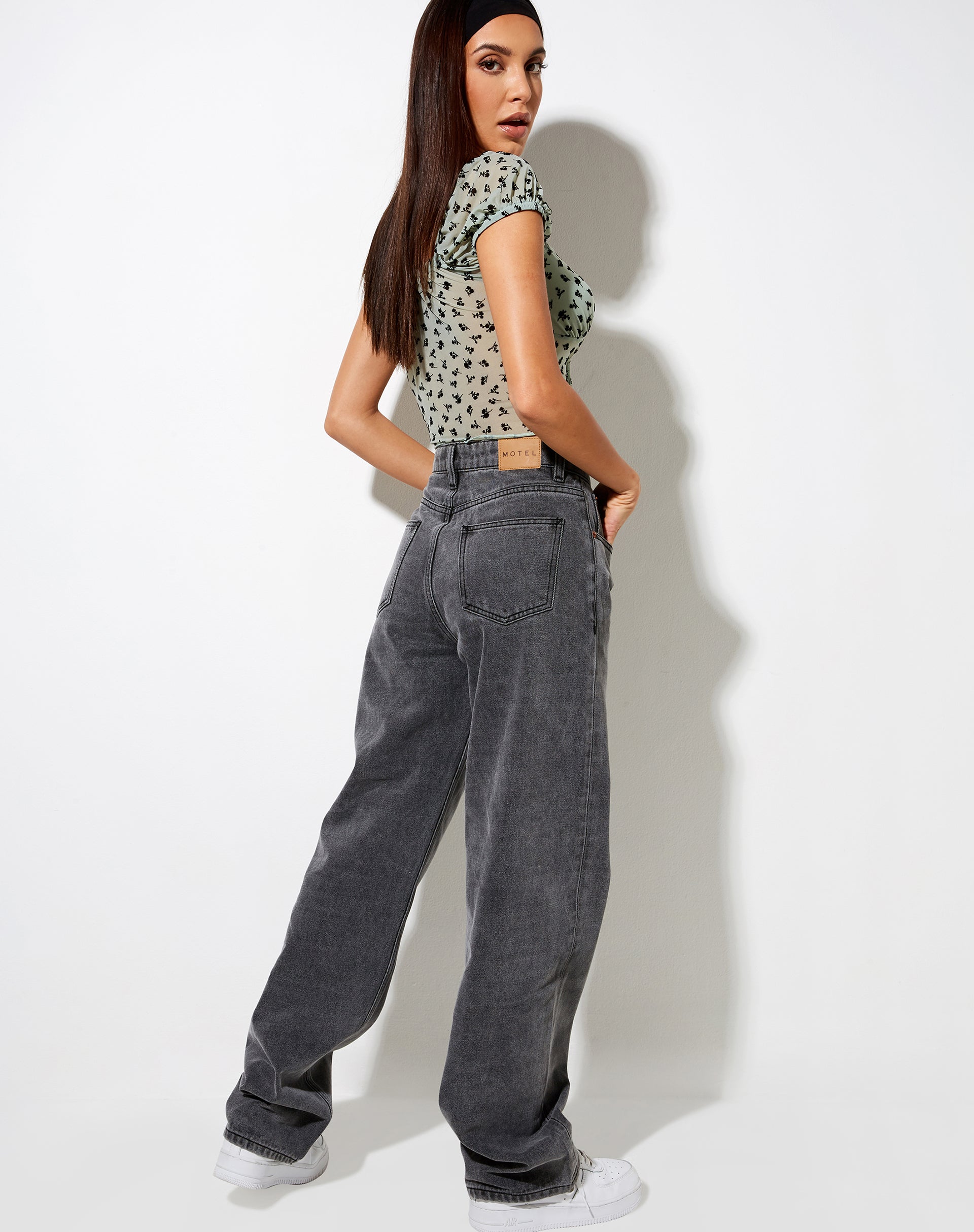 Image of Ganika Crop Top in Sage Flower Buds Black Flock