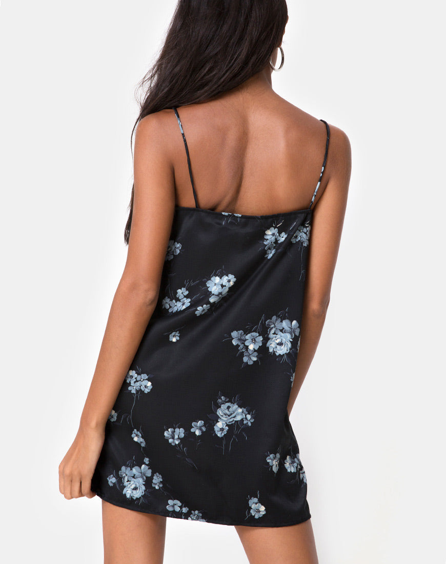 Image of Gashi Slip Dress in Mono Flower Black Satin