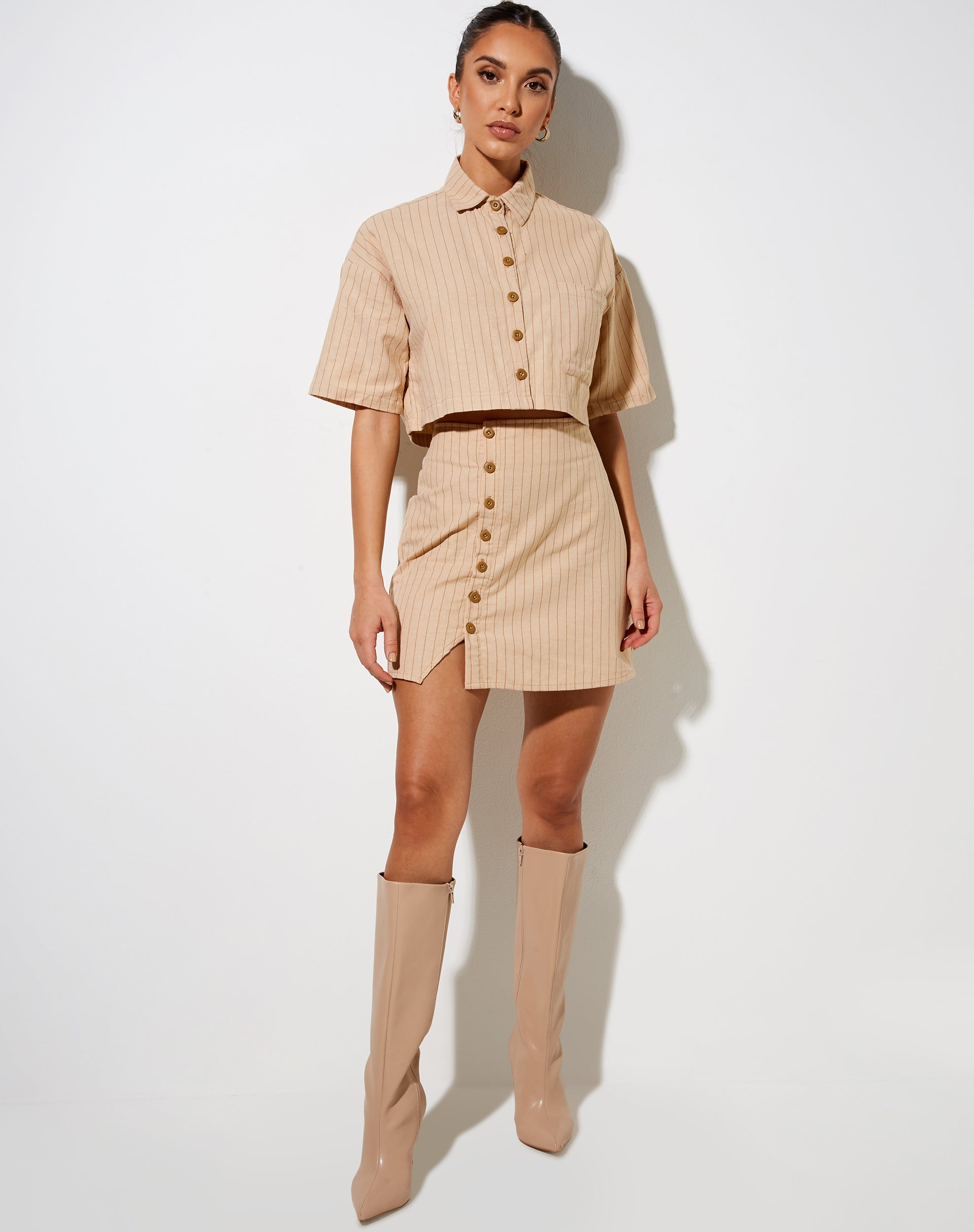 Image of Gata Mini Skirt in Pencil Stripe