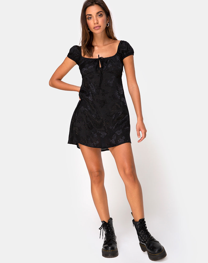Image of Gaval Mini Dress in Satin Rose Black