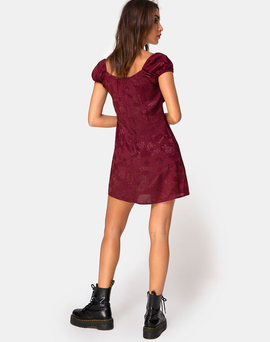 Image of Gaval Mini Dress in Satin Rose Burgundy