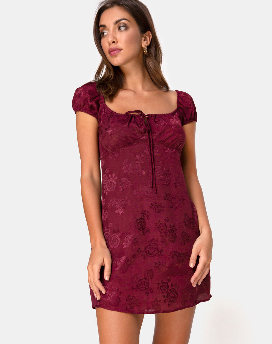 Image of Gaval Mini Dress in Satin Rose Burgundy