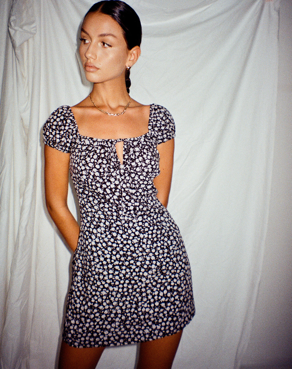 Gaval Mini Dress in Ditsy Rose Black