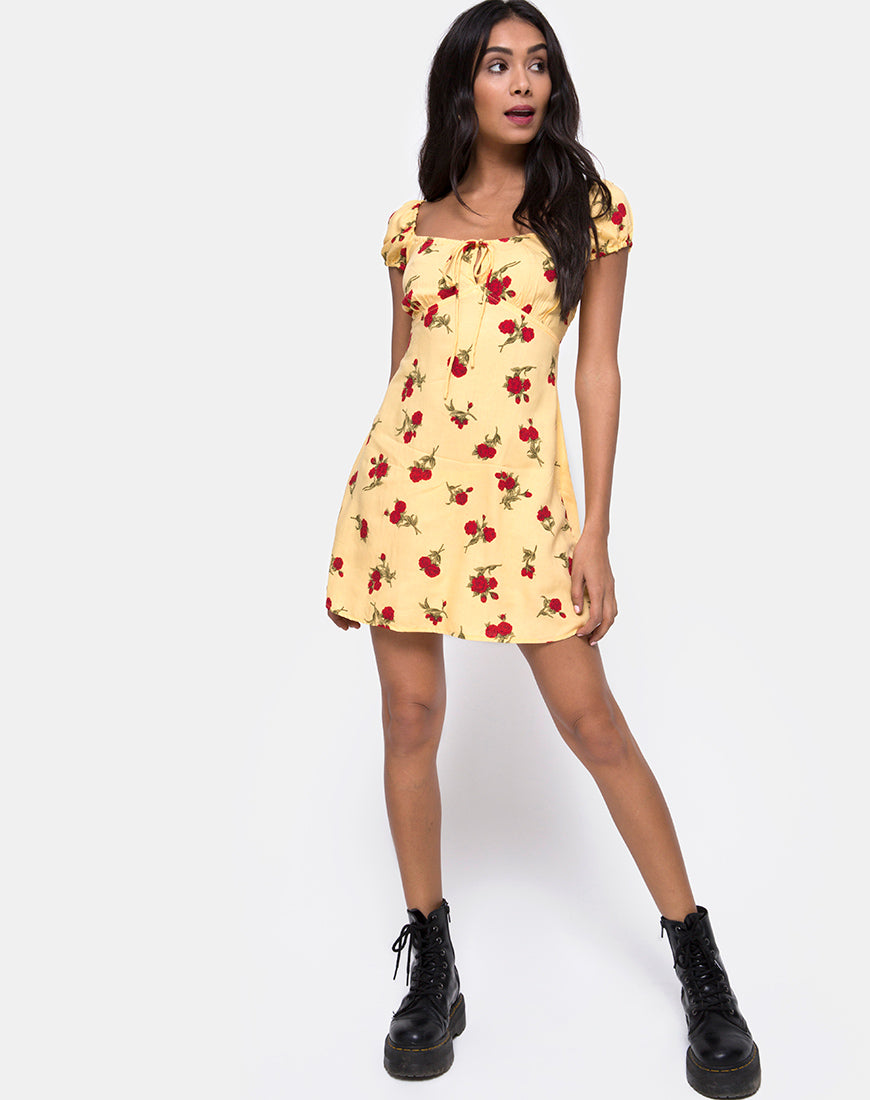 Image of Gaval Mini Dress in Falling Rose Yellow