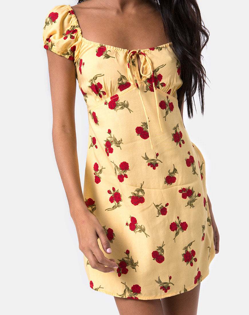 Image of Gaval Mini Dress in Falling Rose Yellow