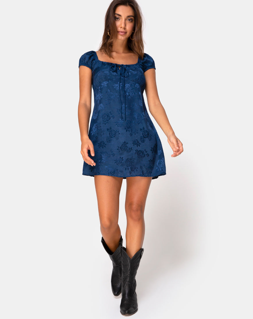 Image of Gaval Mini Dress in Satin Rose Midnight