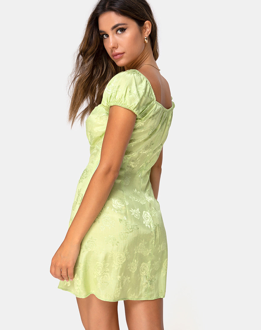 Image of Gaval Mini Dress In Satin Rose Lime