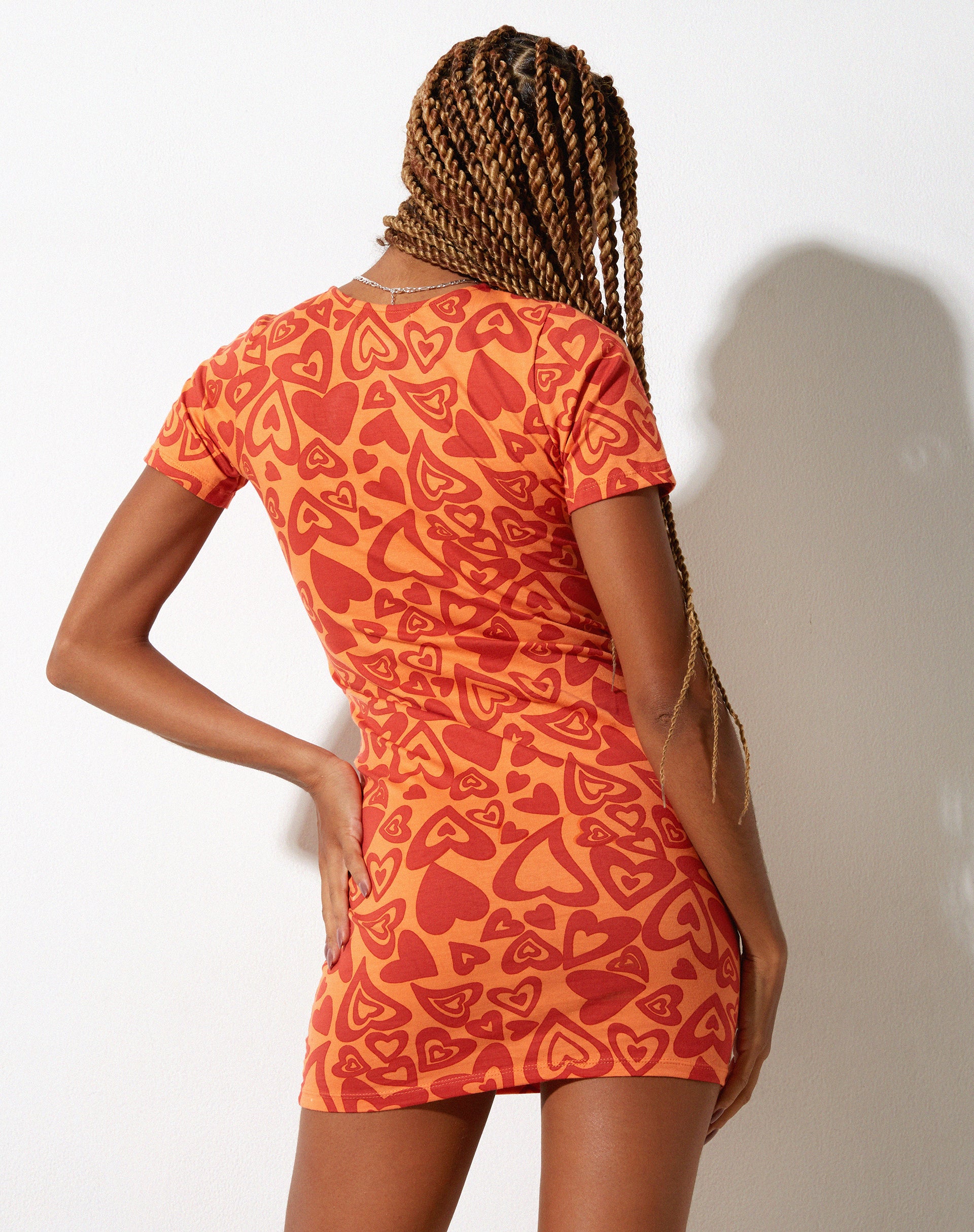 Image of Gelis Short Sleeve Mini Dress in Retro Heart Orange