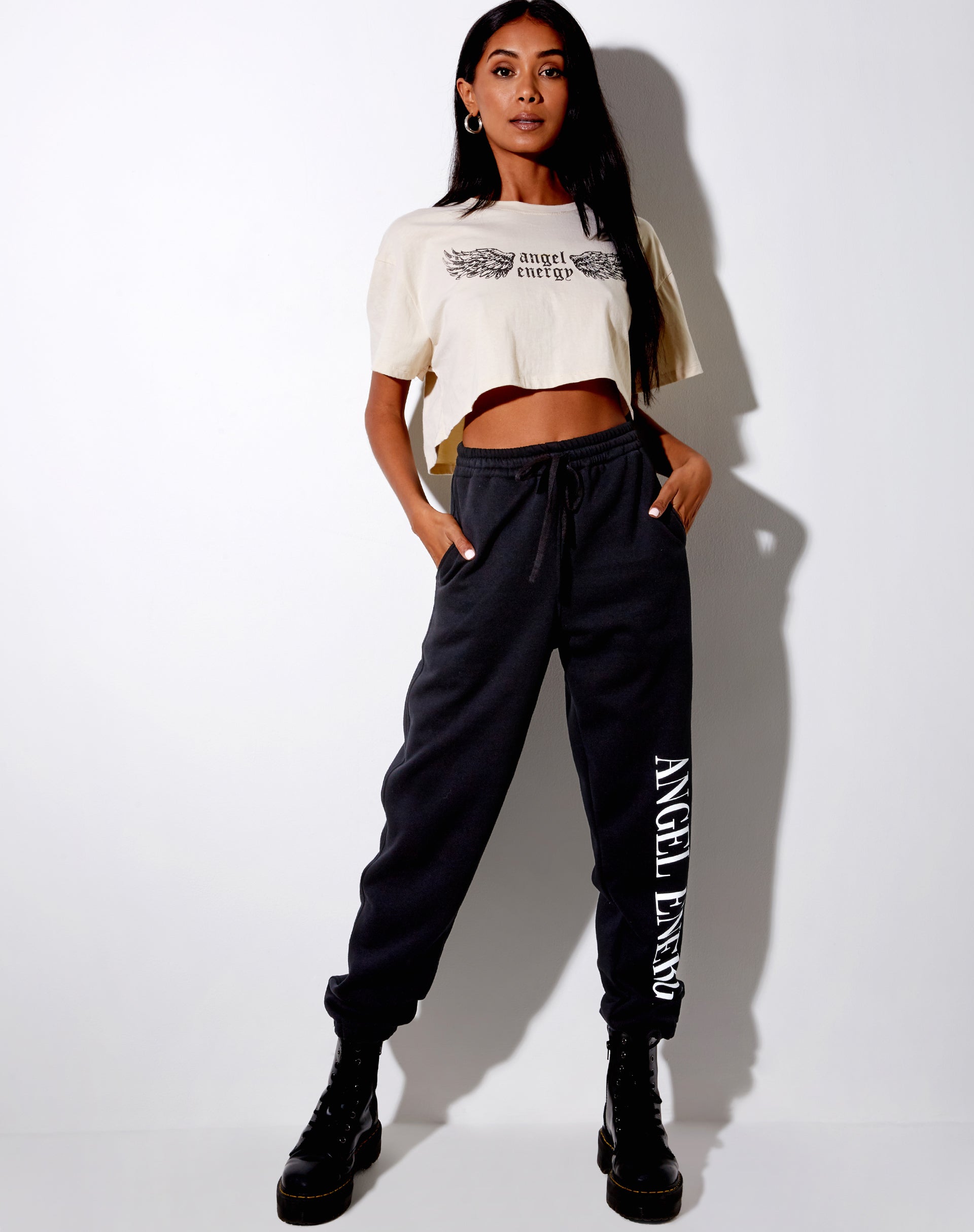 Image of Georgi Cropped Tee in Stone Angel Energy Wings