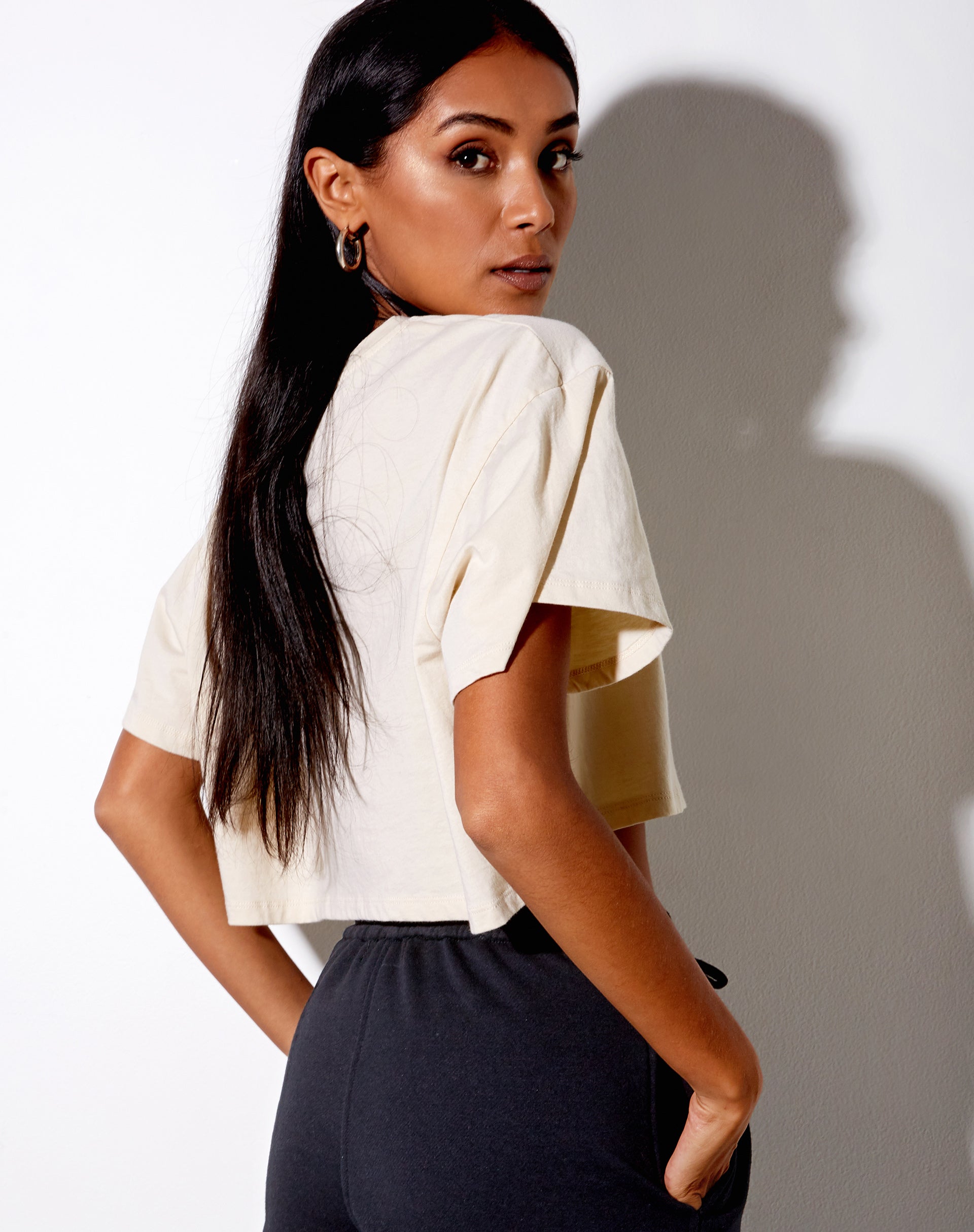 Image of Georgi Cropped Tee in Stone Angel Energy Wings