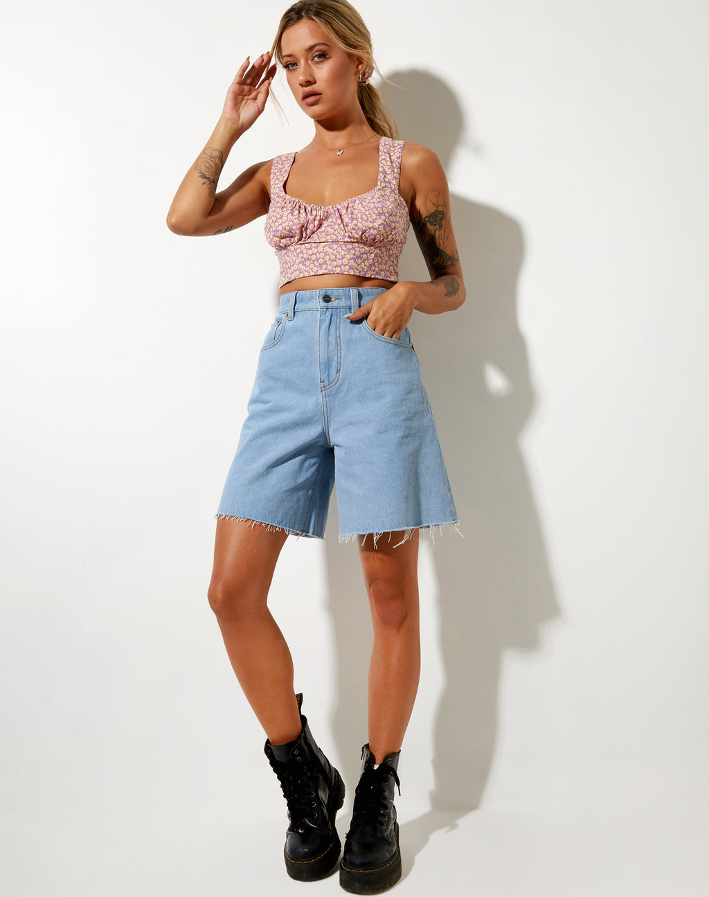 Gilda Crop Top in Flower Fun Lilac Lemon