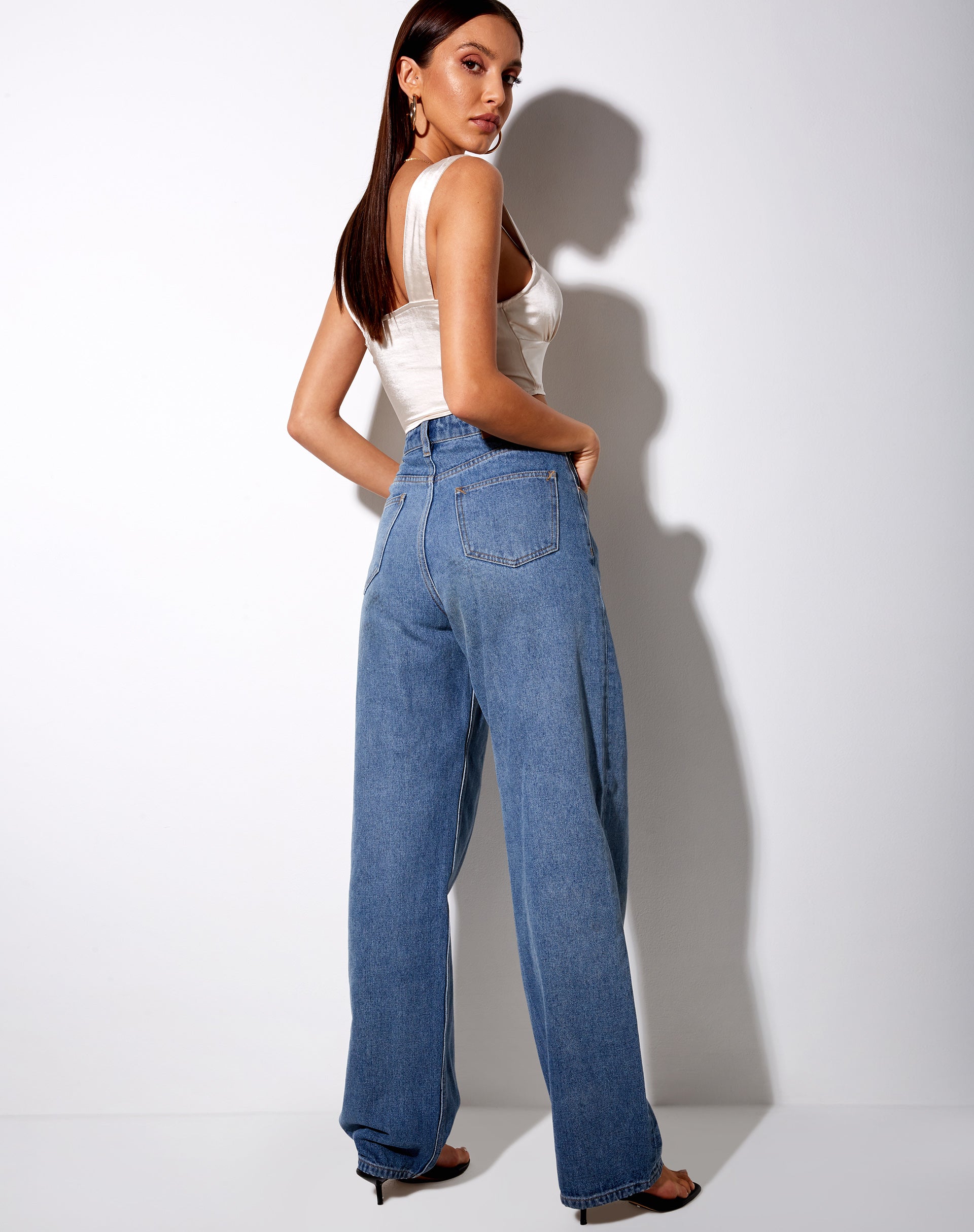 Image of Gladis Vest Crop Top in Satin Champagne