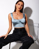 Image of Gladis Crop Top in Satin Dusky Blue