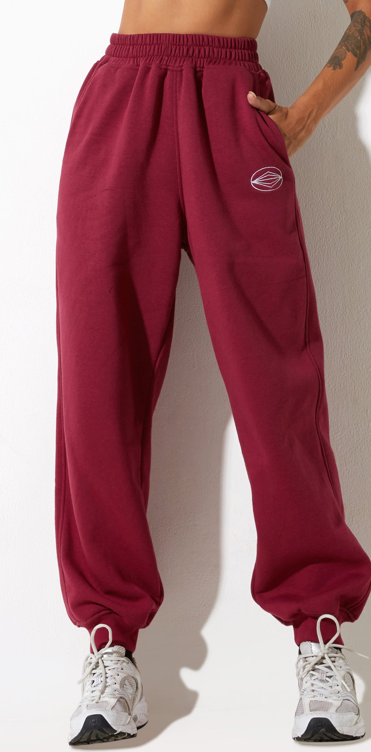 Dark Red Loose Fit Embroidered Joggers | Roider – motelrocks.com