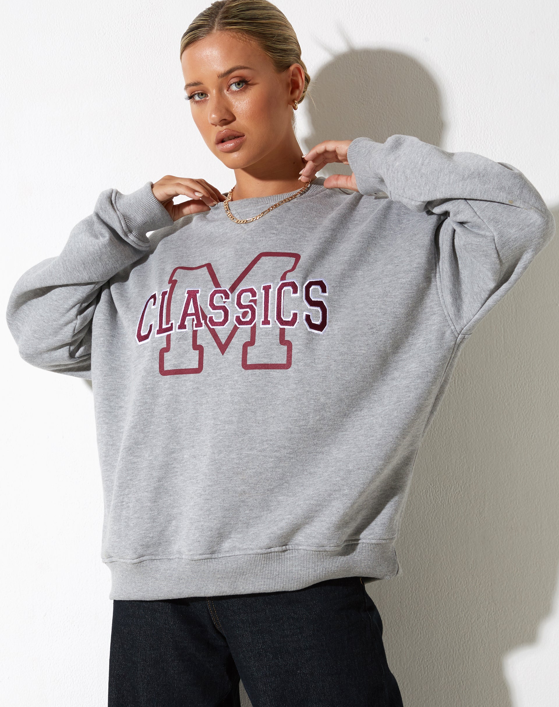 image of Glan Sweatshirt in Grey Marl with "M Classics" Embro